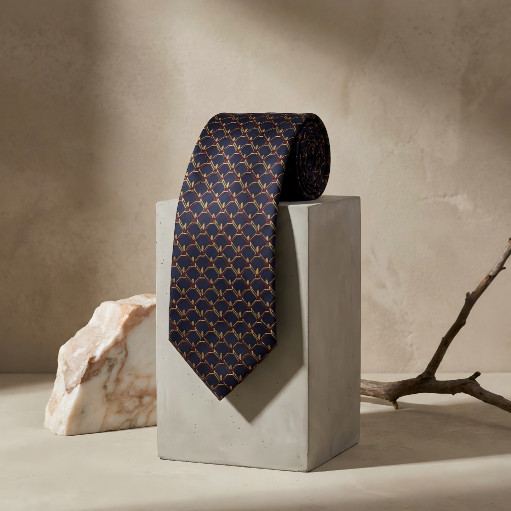 Navy Blue Vintage Chain-Pattern Tie