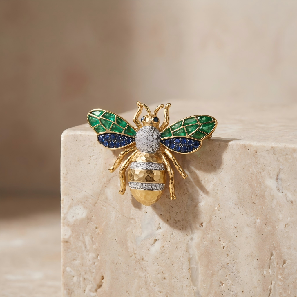 Fancy Gemstone Bee Brooch