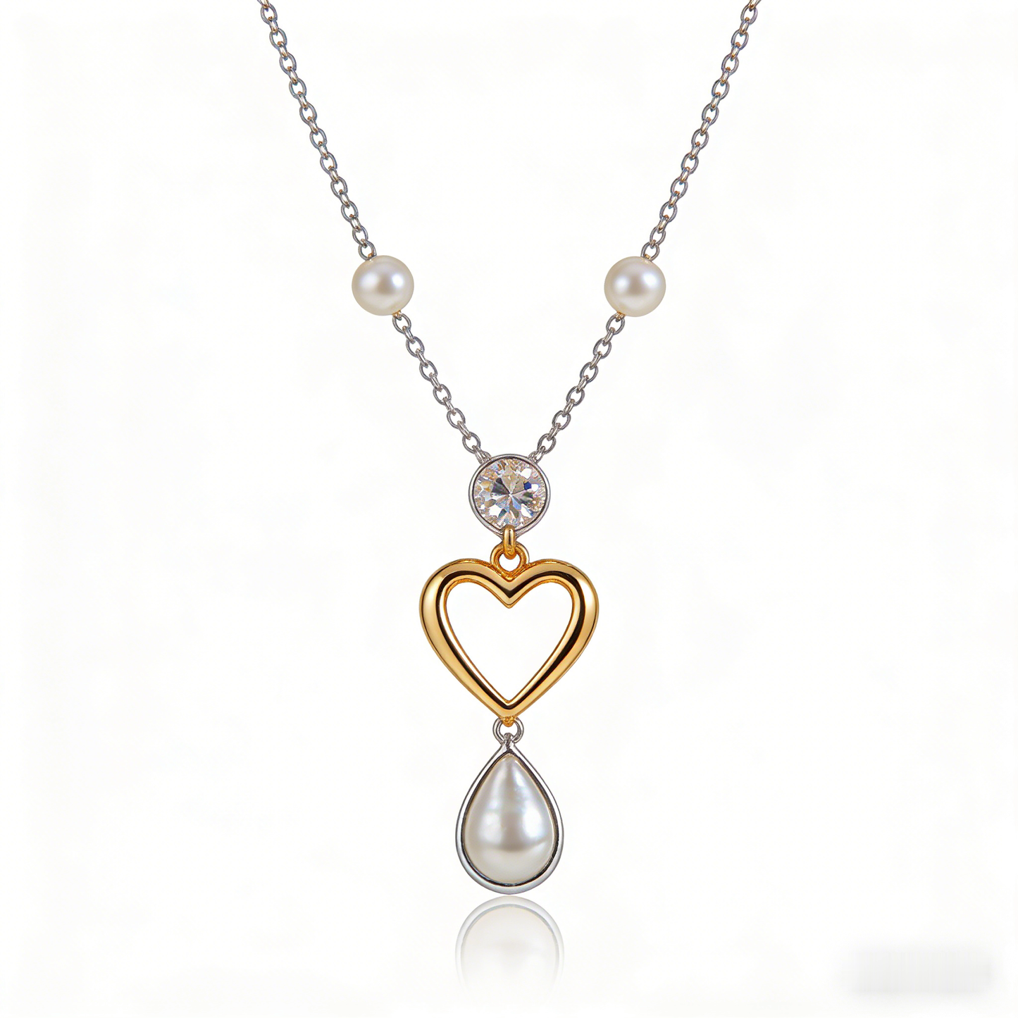 💖 "Mixed Metal Heart & Pearl Necklace" – Two-Tone Chain | Open Heart Pendant with Drop Pearl | Timeless Romance 📿