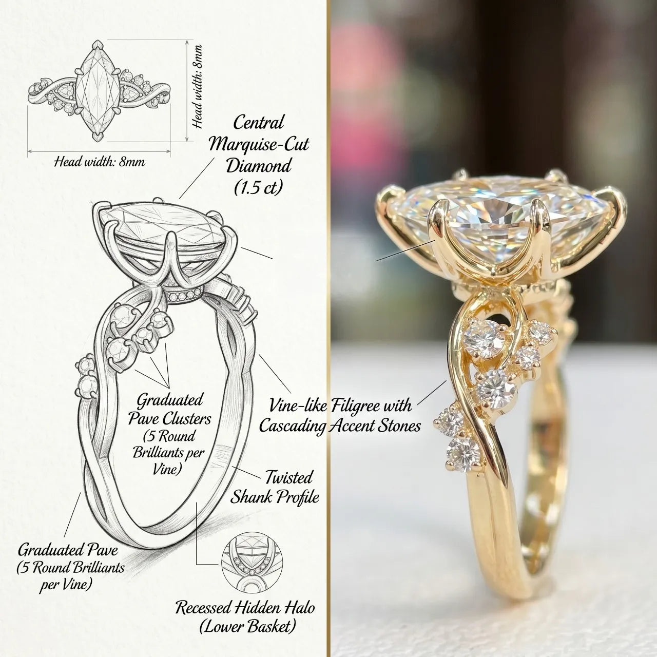 Romantic Marquise-Cut Diamond Ring