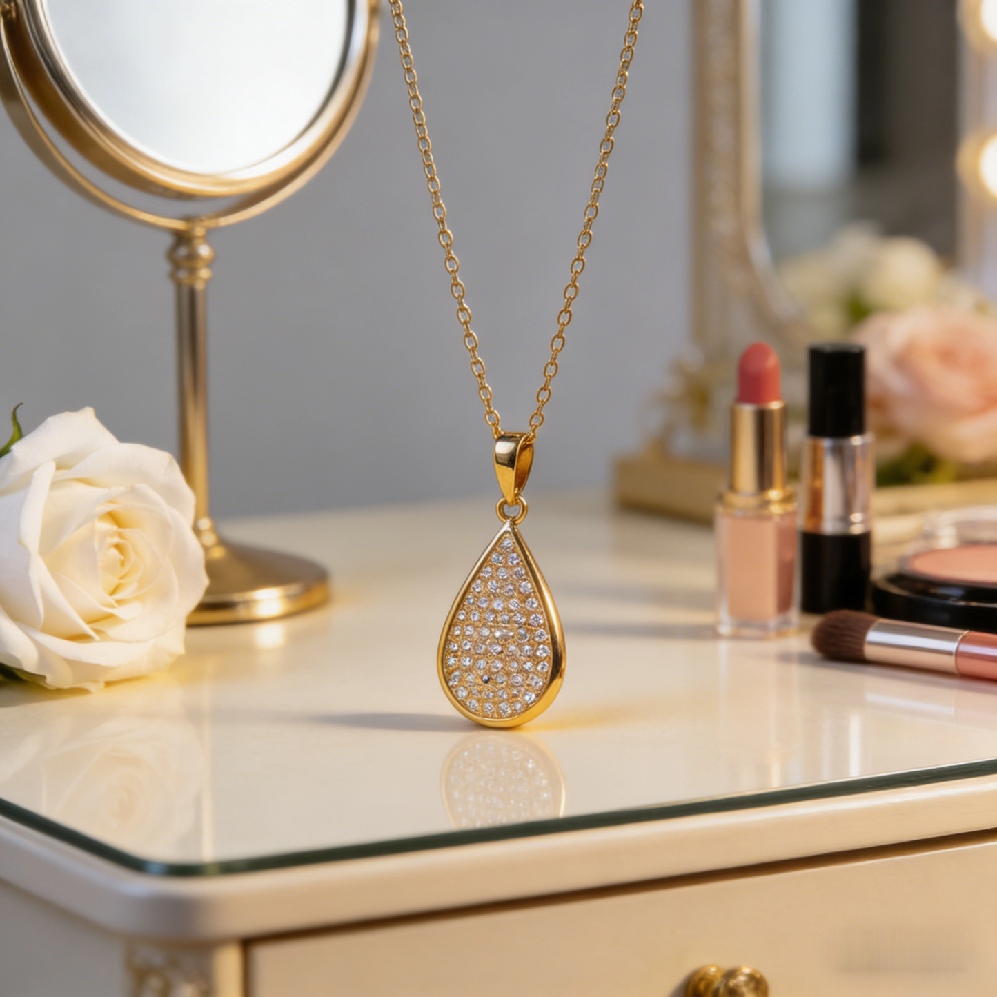 ☀️ "Pave Diamond Teardrop Pendant" – Shimmering Pave Setting | Delicate Chain | Everyday Luxury ✨