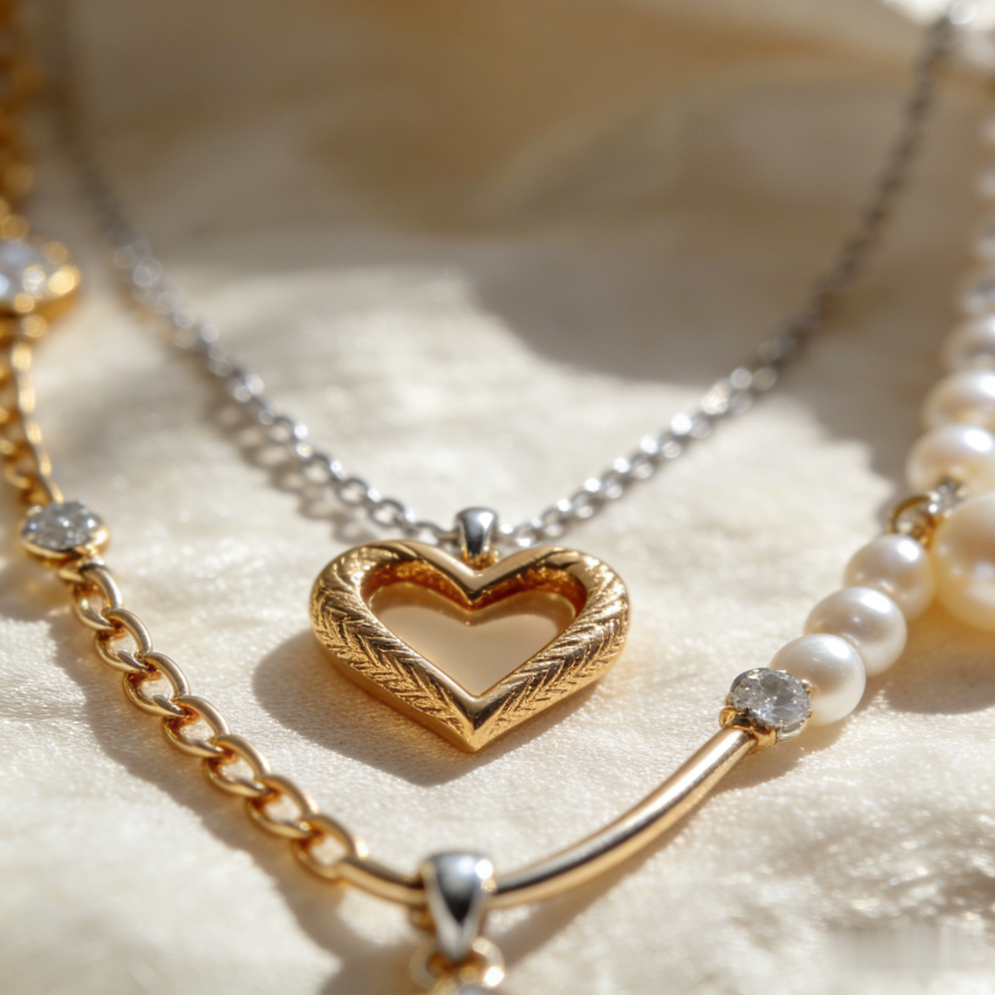 💝"Layered Heart & Pearl Necklace" – Double Chain Design | Gold Heart & Pave Accents | Modern Layering Trend ⛓️