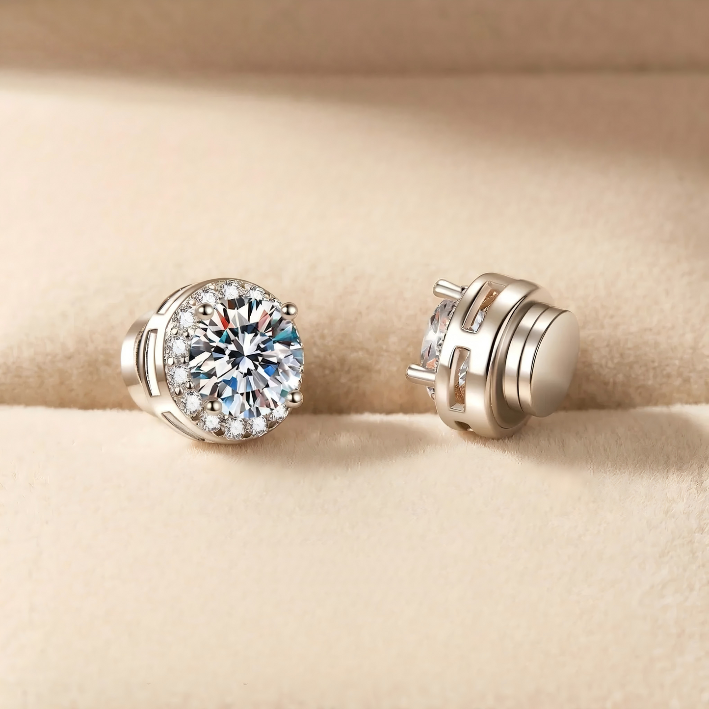 Sparkling Round Diamond Stud Magnetic Earrings