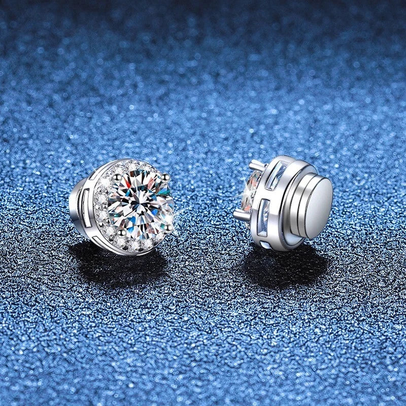 Sparkling Round Diamond Stud Magnetic Earrings